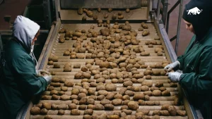 Macchina per il lavaggio e l'asciugatura delle patate in linea con rulli e nastro