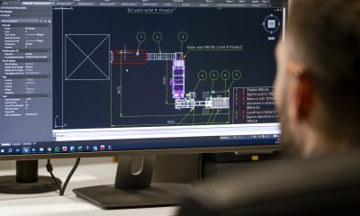 Progettazione in CAD del layout di una linea post-raccolta ortofrutta con componenti e quote numerati